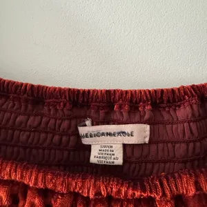 American Eagle Red Velvet Cropped‎ Smocked Blouse Flare Sleeves thumbnail 4
