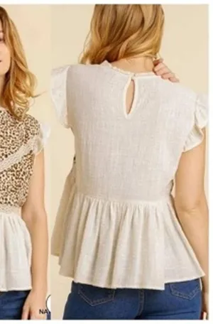 Umgee Womens Top Large Cotton Animal Print Gauzy Ruffle Hem Cottagecore Relaxed thumbnail 1