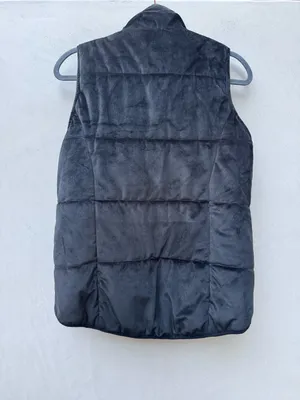New Directions Velvet Quilted Puffer Vest Black Quilted Zip Mock Neck Womens L thumbnail 2