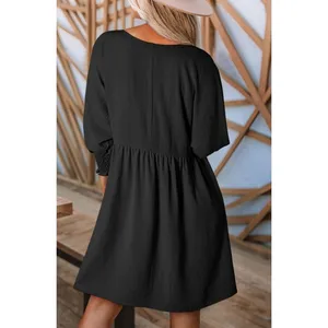 NEW Black Tunic Short Sleeve Crew Neck Flowy Swing Mini Dress 2X thumbnail 2