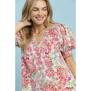 Umgee Mix‎ Paisley Floral Button Down Shirt - Pink mix - medium thumbnail 4