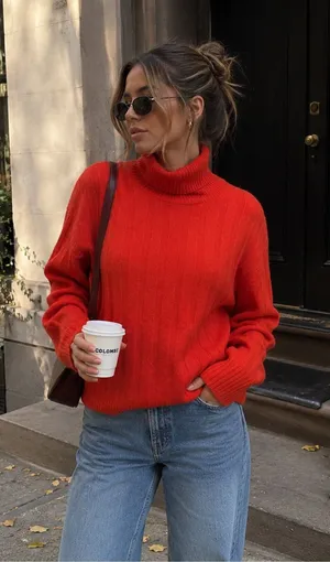 J.Crew Crew Red Orange Merino Wool Alpaca Turtleneck Sweater Size Small thumbnail 1