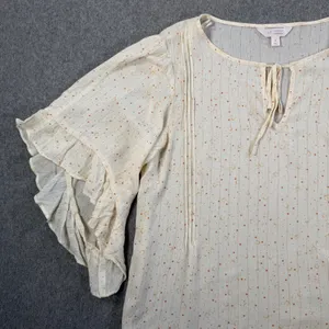 Lauren Conrad LC Size Small Cream Moon Star Pintuck Tie Neck Blouse Top Ruffle thumbnail 3