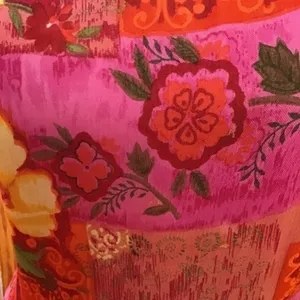 BILA Boho Patchwork Floral Midi Dress Pink Red Rayon Size Small thumbnail 8