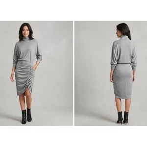 Veronica Beard Medium Grey Ruched Turtleneck Dolman Midi Dress thumbnail 2
