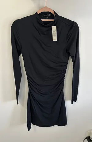 Abercrombie & Fitch Modal Blend Collection Black Ruched Long Sleeve Dress thumbnail 1