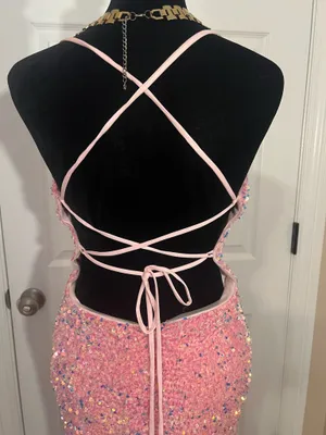 Pink sequin wedding guest prom maxi dress thumbnail 4