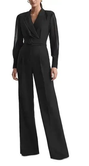 WHBM WHITE HOUSE BLACK MARKET Long Sleeve Sheer Sleeve Jumpsuit NWT SZ 8 thumbnail 1