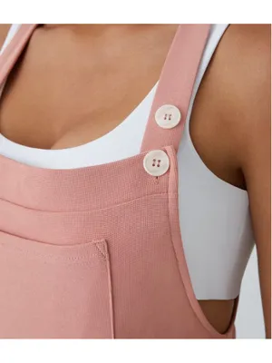 Halara Pockets Waffle Casual Short Overalls Size S (oversized) Muted Pink thumbnail 3