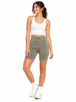 NWT Bo+Tee Seamless Ribbed Biker Shorts - Khaki - Size Small thumbnail 3