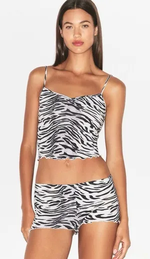 SKIMS NWT Sleep Cami Set Black and White Snow Tiger Print Pajama Set Size L thumbnail 1