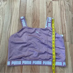 Puma Crop Top Womens Large Pink White Spell Out Logo Training Strong Gym Pilates thumbnail 3