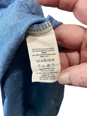 Free People Show Me Some Shoulder Chambray Top Blue Size L Minimalist Boho Beach thumbnail 4