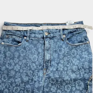 Good American Good Waist Palazzo Crop Floral Denim Wide Leg Jeans Blue 10/30 thumbnail 4