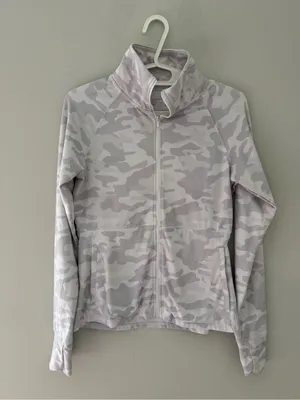 Jockey Gray Camo Full Zip Athletic Jacket Thumbholes Size S thumbnail 3