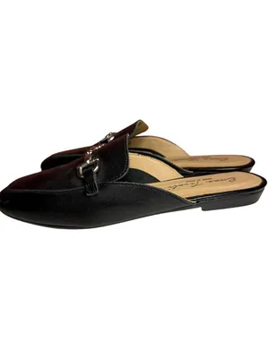 Black Leather Slip On Mule by Enzo Tesoti Classic Flat Loafer Size 39 thumbnail 4
