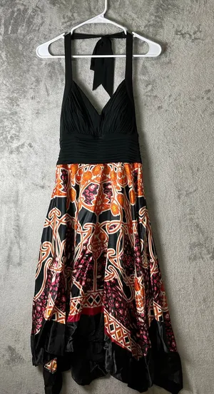 Vintage Halter Handkerchief Hem Maxi Dress Paisley Print Boho Formal Party 8 New thumbnail 1