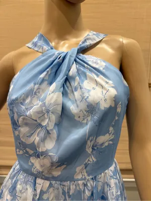 Light Blue Floral Halter Midi Dress thumbnail 2