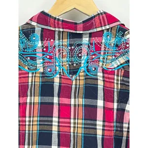 Rock‎ & Roll Cowgirl Embroidered Plaid Pearl Snap Western Shirt XL Rhinestone thumbnail 6