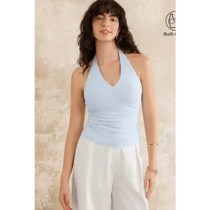 OGL Smoky Light Blue Halter Neck Banded Hem Bra Tank Top Womens Size S New thumbnail 2