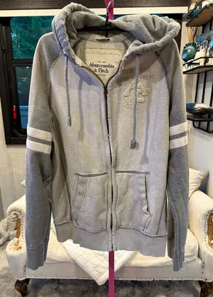 Abercrombie & Fitch Light Gray Hoodie with Stripes size medium thumbnail 1