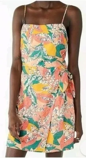 Nine West Women Multicolor‎ Tropical Print Faux Wrap Mini Dress Square Neck NWT thumbnail 1