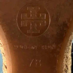 Tory Burch Criss Cross Blue & Orange‎ Canvas Espadrille Jute Wedge Sandals thumbnail 8
