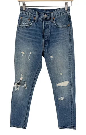 Levi's 501 Distressed Medium Wash High Rise Skinny Jeans White Oak Cone Denim 24 thumbnail 1