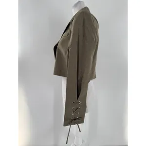 Miss Selfridge ASOS Cropped Blazer US 4 Taupe Double Breasted Lace Up Sleeves thumbnail 3