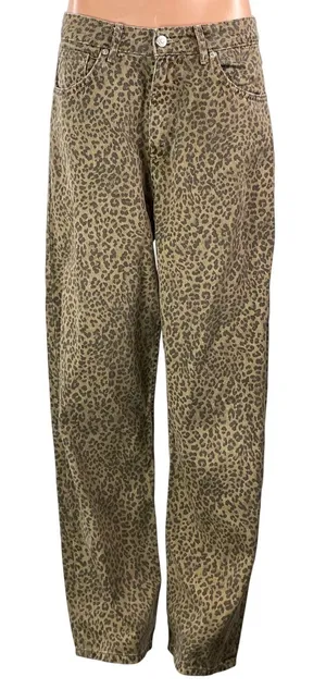 Zara TRF Women's Brown High Rise Animal Print Barrel Tapered Denim Jeans Pants 8 thumbnail 1
