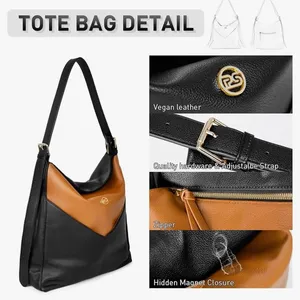 Black and brown vegan leather bucket bag petite Simone thumbnail 3
