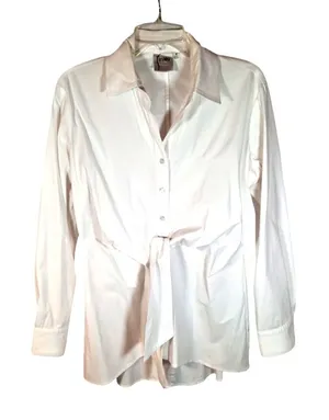 Finley White Long Sleeve Tunic with‎ tie on front Size S Made in USA thumbnail 1