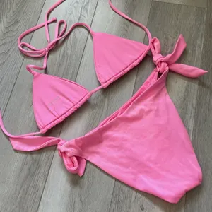 OneOne Swimwear Bikini triangle halter high cut cheeky womens Pink medium bright thumbnail 2