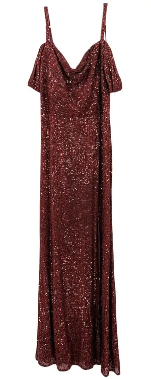 NW Nightway‎ Size 4 Sequin Maxi Dress Off the Shoulder Slit Evening Event Gown thumbnail 1