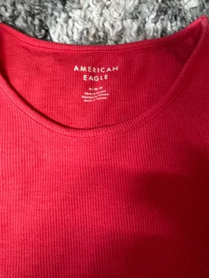 American Eagle Ribbed Short Sleeve Crew Neck Tee - Coral thumbnail 3