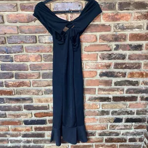 NWT PrettyLittleThing Black Bardot Frill Hem Midi Dress Women's Size 6 thumbnail 7