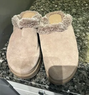 Franco Sarto Taupe Faux-Fur Trim Slip-On Clogs thumbnail 1