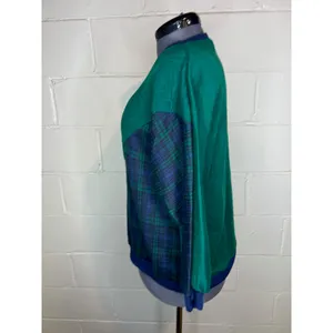 sweatshirt plaid chevron quilted green navy shoulder pads 1980s thumbnail 6
