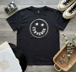 Converse Graphic Tee Black Smiley Face Star Eyes‎ Short Sleeve Shirt Size M thumbnail 1