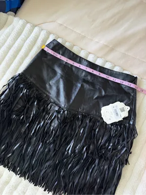 NWT Altar’d State Black Fringe Leather Mini Skirt thumbnail 7
