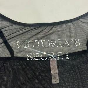 Vintage Y2K Victoria's Secret Rhinestone Spellout Black Mesh Cami Tank Top thumbnail 2