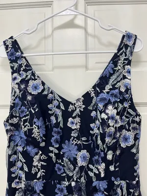 Alex Evenings Navy Floral Embroidered V-Neck Midi Dress - Size 10 thumbnail 3