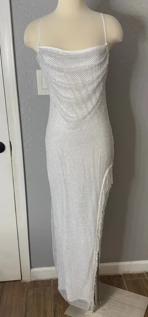 12th Tribe Ezmerelda White Rhinestone Fringe Dress, L thumbnail 1