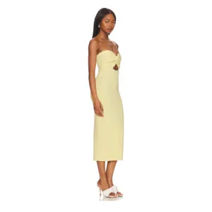 SNDYS Maia‎ Dress Lemon Yellow Strapless Twist Cutout Ribbed Midi Dress thumbnail 2