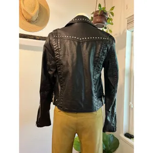 Free People Black Vegan Leather Moto Studded Zip Up Jacket Size XS Oversized thumbnail 3
