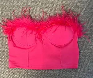 SHEIN Hot Pink Feather Top (w/ built in bra) Size M thumbnail 1