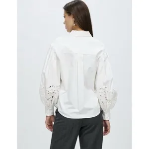 Kate Spade New York Poplin Cutwork Shirt White Button Down Eyelet Sleeve Size 8 thumbnail 3