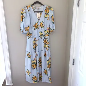A New Day Light Blue Floral Wrap V-Neck Tiered Midi Dress NWT Size M thumbnail 2