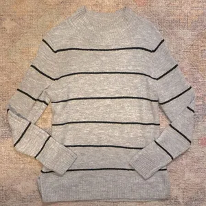Old Navy Super Soft Grey Mock Neck Sweater with Black & Metallic Silver Stripes thumbnail 1