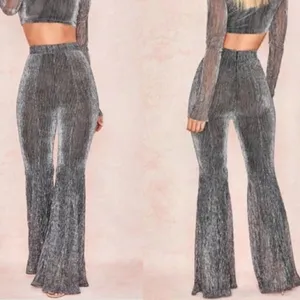 HOUSE OF CB Alexandra Lurex Silver Wide Leg Pants Trousers thumbnail 2